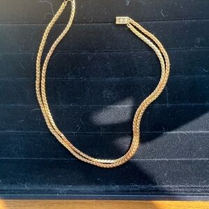 Vintage Gold Tone Multi Strand Chain Necklace, Filigree Box Clasp, 48 Grams